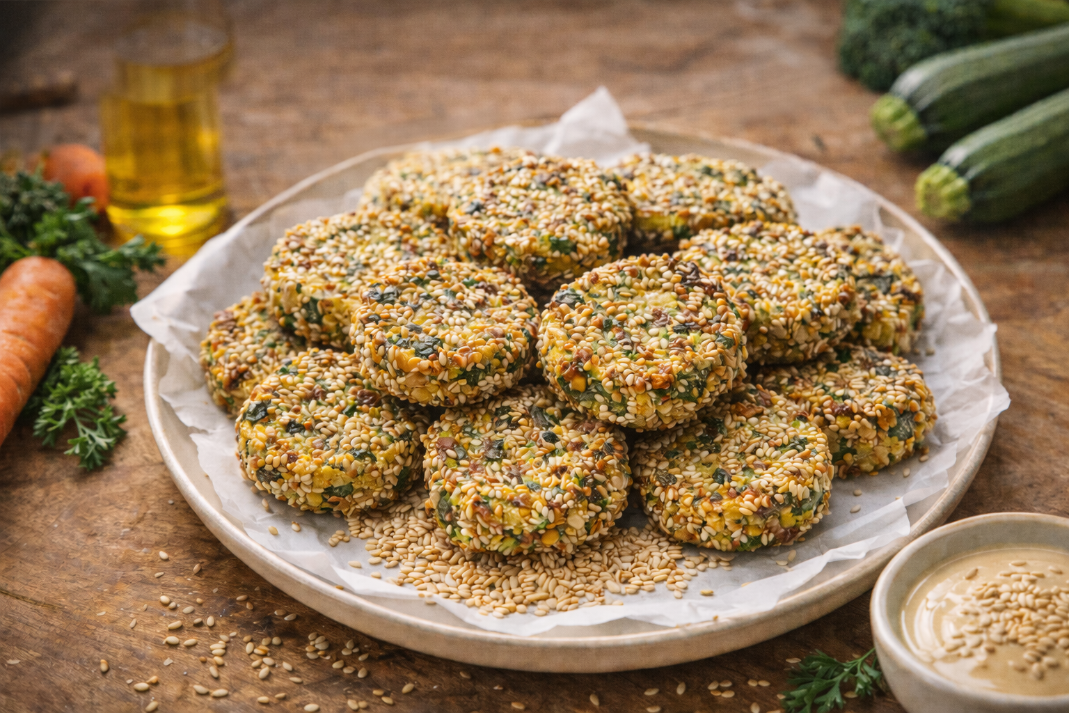 Szezámmagos cukkinifasírt (gluténmentes, vegán)